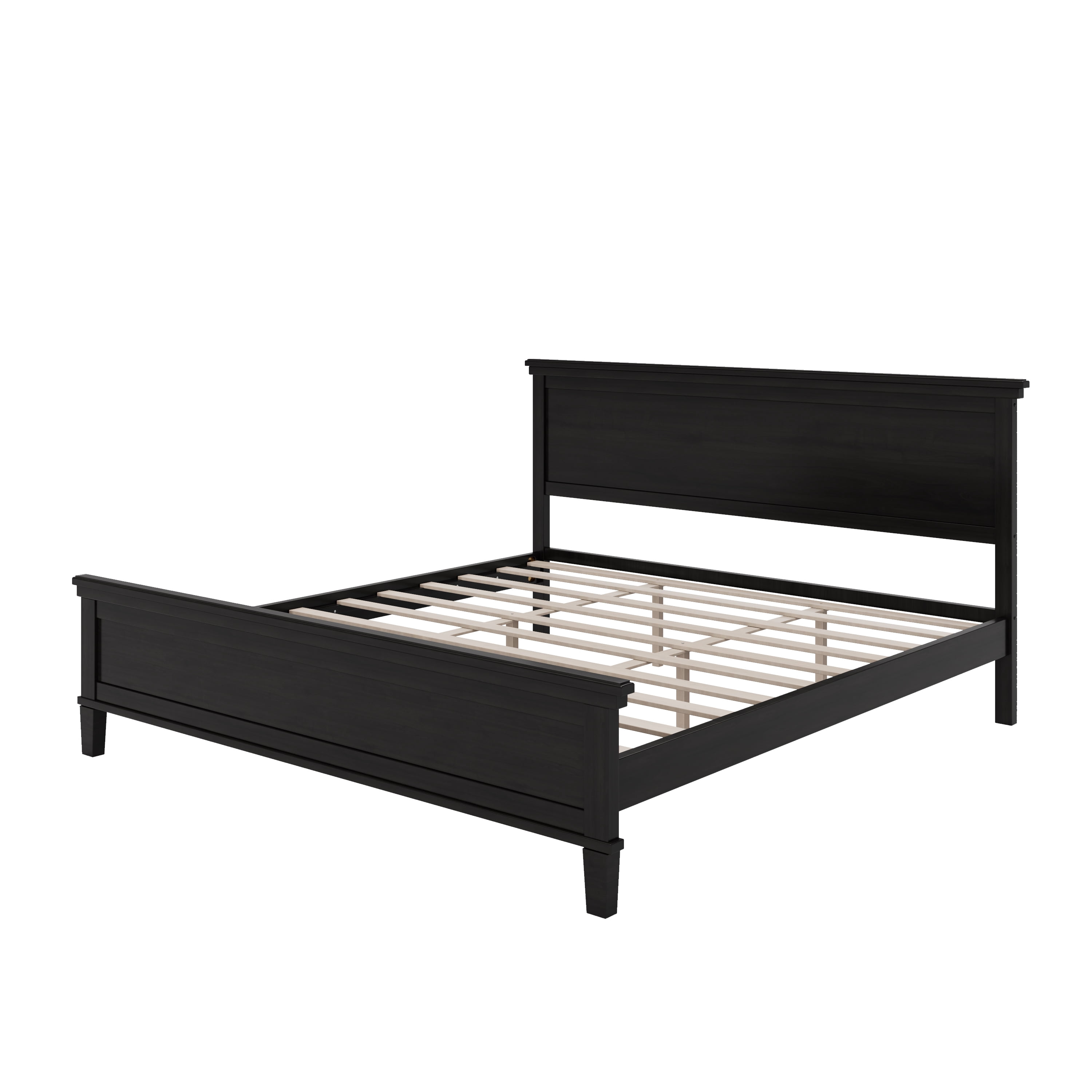 Euroco Wooden King Size Mid-Century Platform Bed, Charcoal Black
