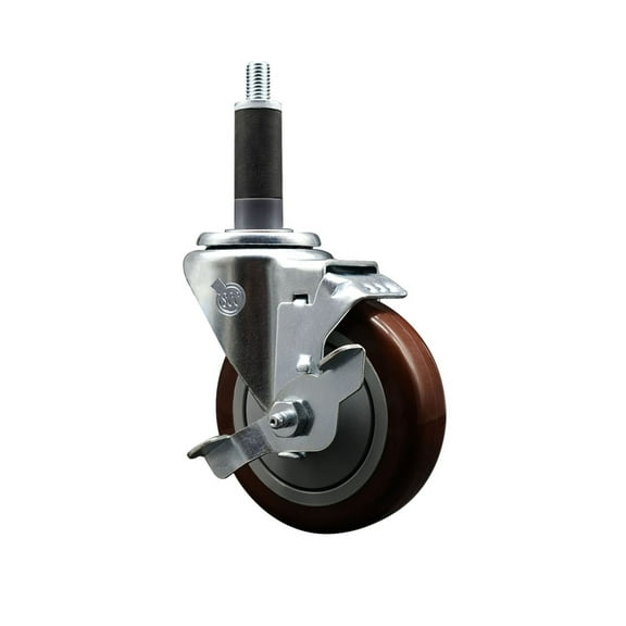 4 Inch SS Maroon Poly Swivel 1 Inch Expanding Stem Caster with Brake SCC