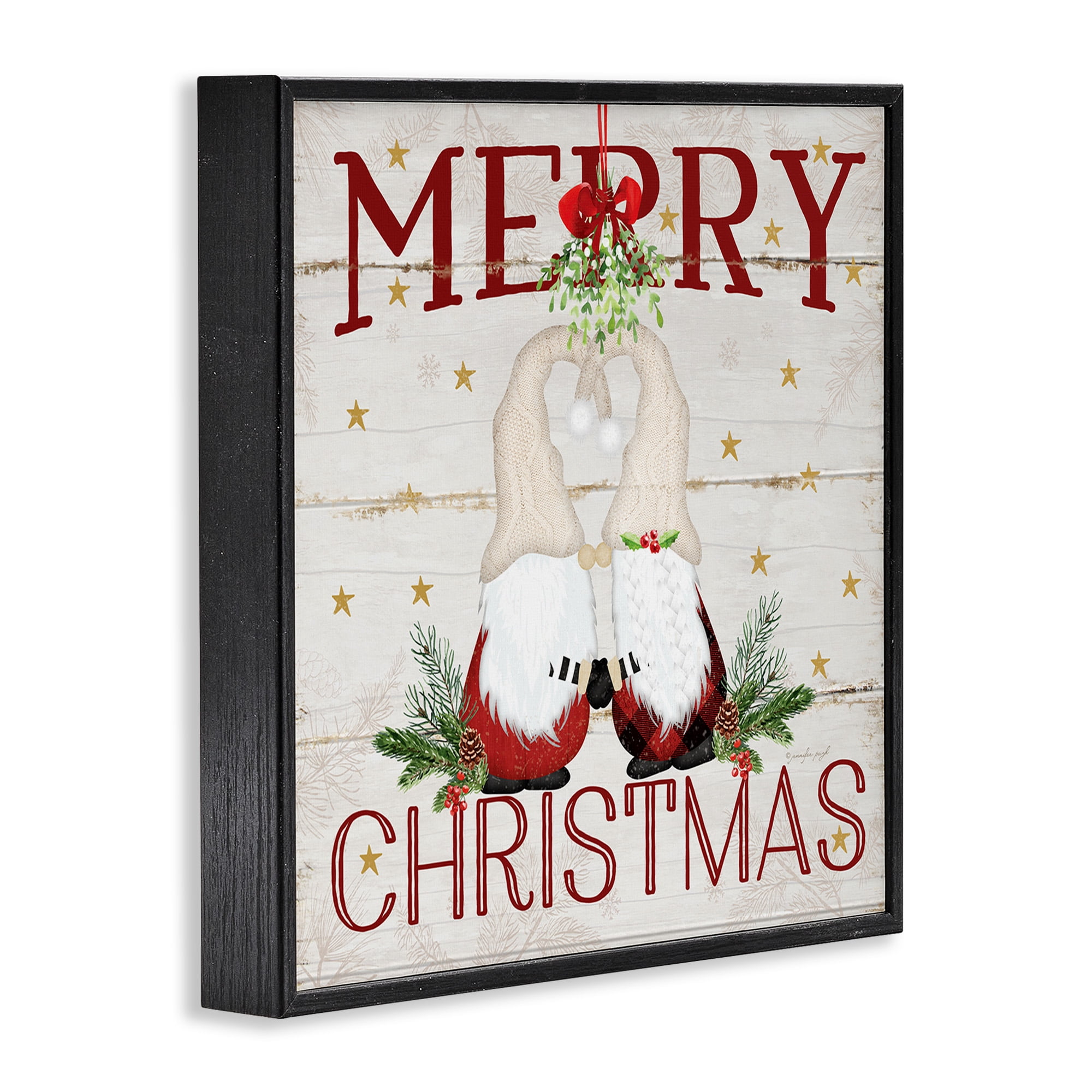 Stupell Industries Holiday Gnomes Under Mistletoe Holiday Painting Black Framed Art Print Wall Art, 24 x 24