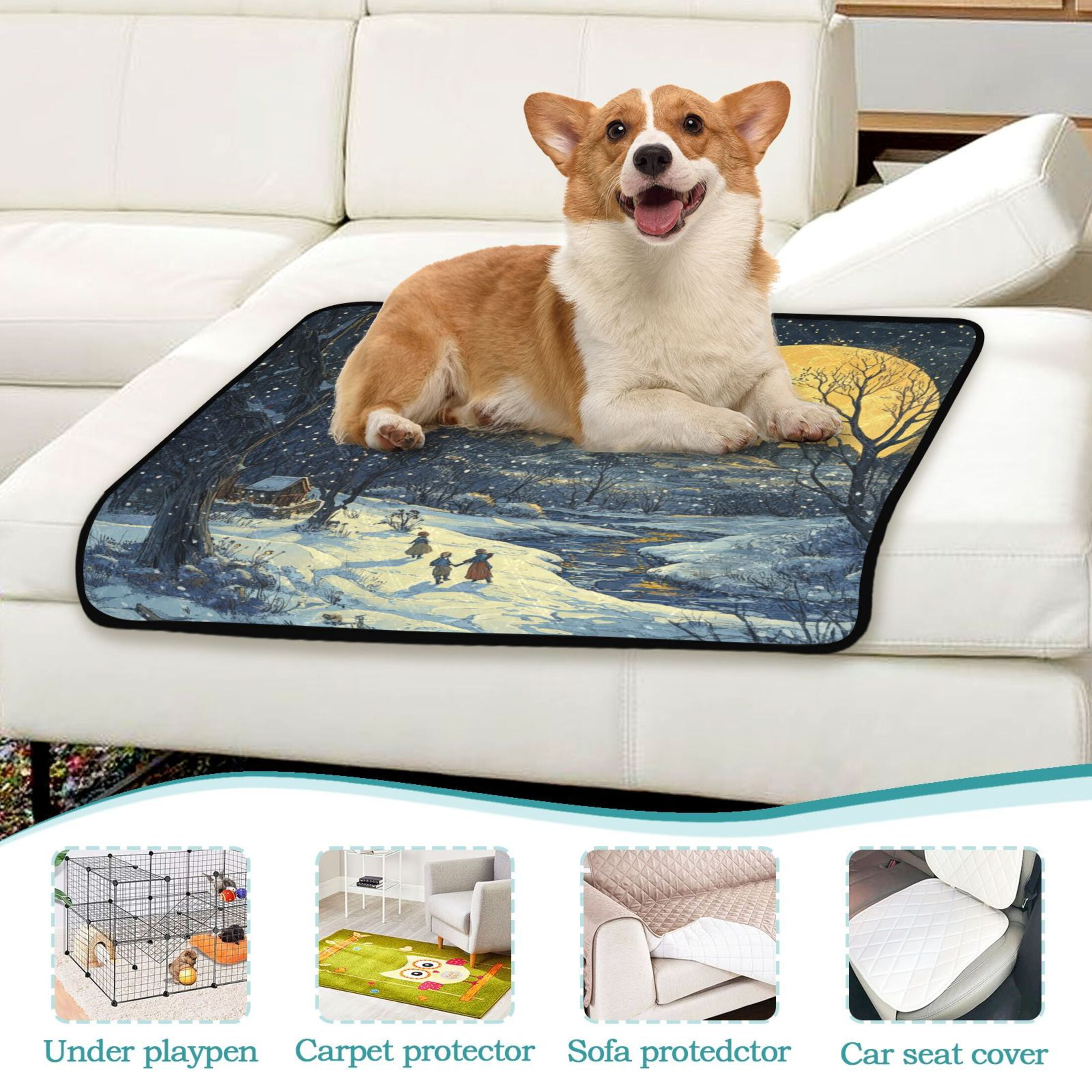 Qxltty Winter Village Scenery Cat litter Pads Pet Set of 2 Diaper Mats Center Anti-leakage Layer Absorbent Soft and Comfortable