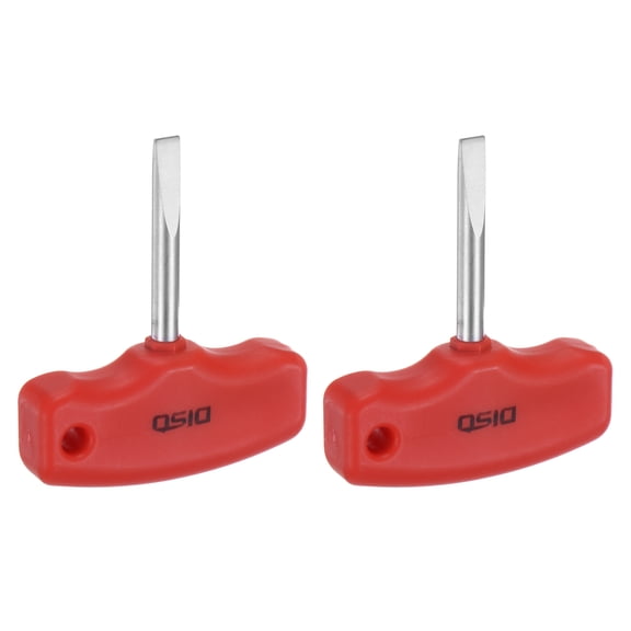 Uxcell 2pcs SL6 T-Handle Tip Slotted Screwdriver Magnetic Flat Head Screwdrivers CR-V Pocket Screwdriver, Red