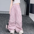 thumbnail image 5 of NOLDARES Girls Parachute Pants Kids Elastic Waist Wide Leg Cargo Pants Y2K Street Baggy Trousers with Pockets(Pink,13-14 Y), 5 of 9
