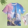 thumbnail image 4 of Blossoming Paris Eiffel Tower Womens Tops Women's Fashion Casual Short Sleeve Flower Print Round Neck Pullover Top Blouse, 4 of 6