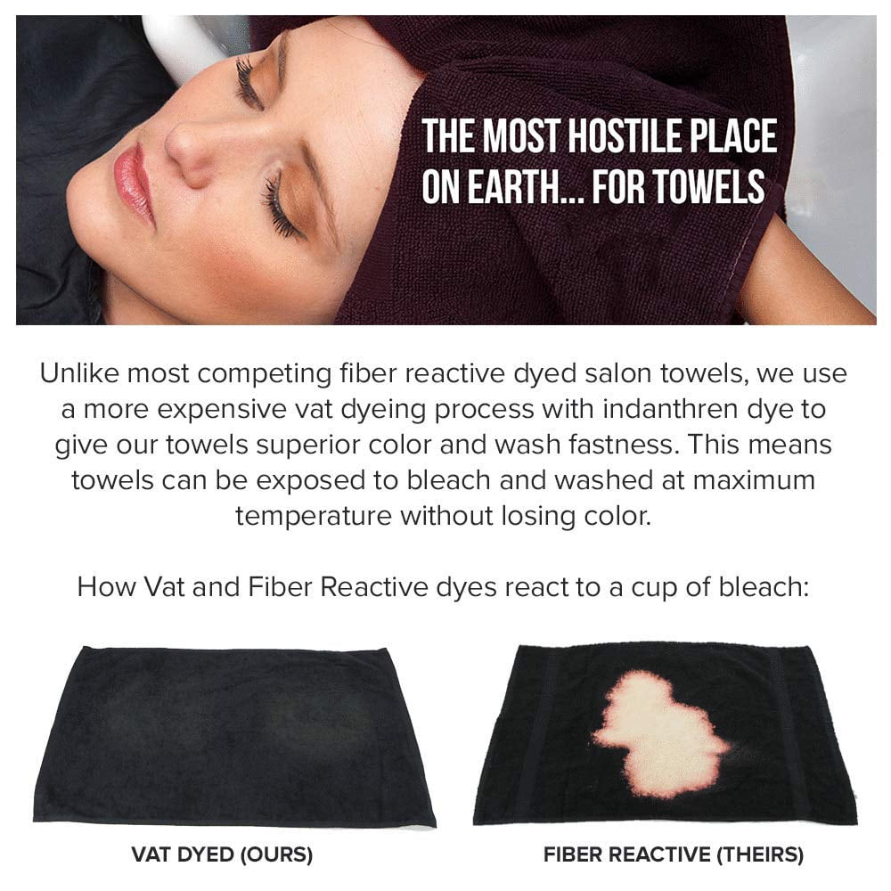 Arkwright Bleach Safe Sr. Salon Towels - 100% Ring Spun Cotton Hand Towel for Spa - (12 Pack) Black