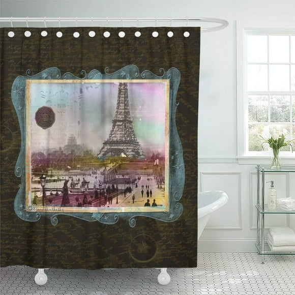 YUSDECOR Retro Vintage Paris Eiffel Tower Scene Antique France Tour Bathroom Decor Bath Shower Curtain 66x72 inch