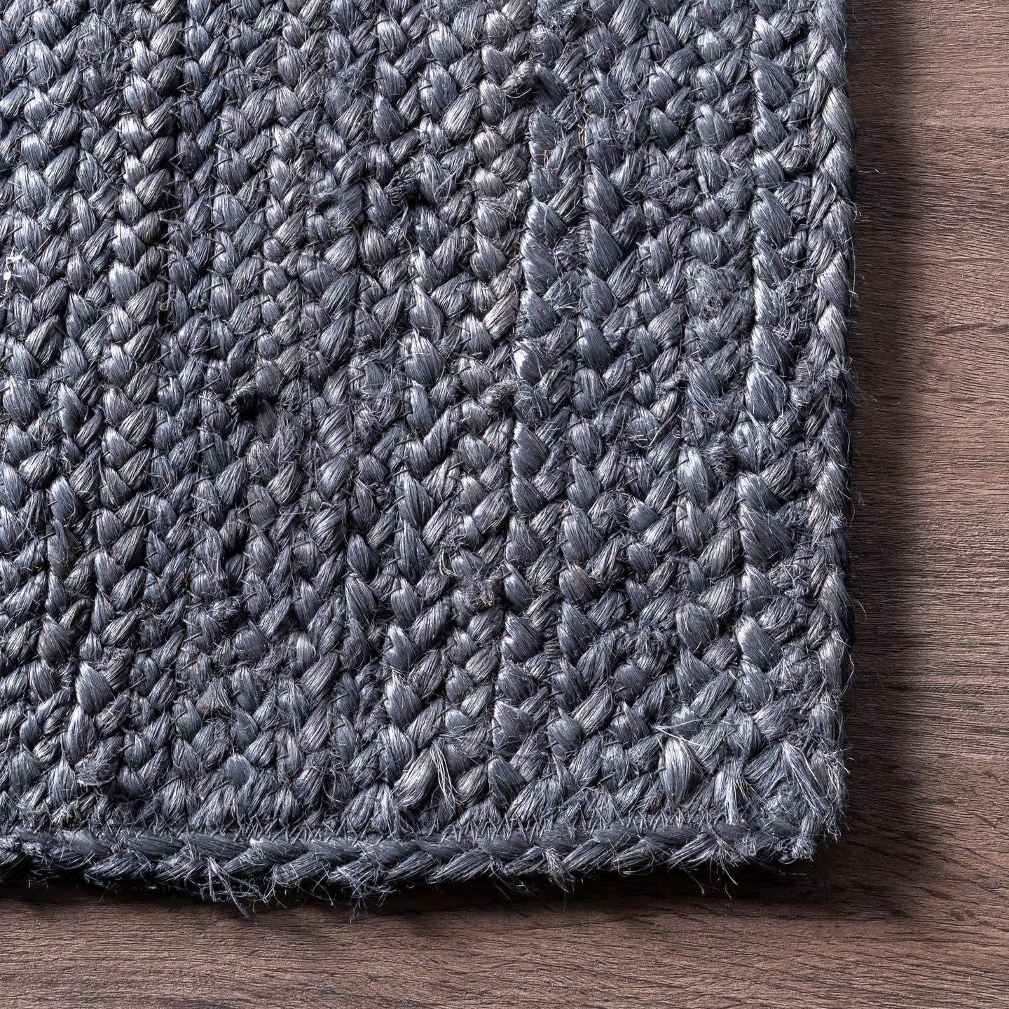 Indian Handmade Braided Natural Farmhouse Navy Blue Jute Area Rugs , Home Décor Rugs Size 10 x 14 Feet