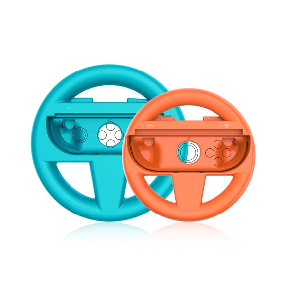 KIPLINK Dual Racing Wheel Set for Nintendo Switch 2 Joy-Cons - 1 Large & 1 Small Steering Wheel for Mario Kart & Driving Games (Available in Black & Orange/Blue)