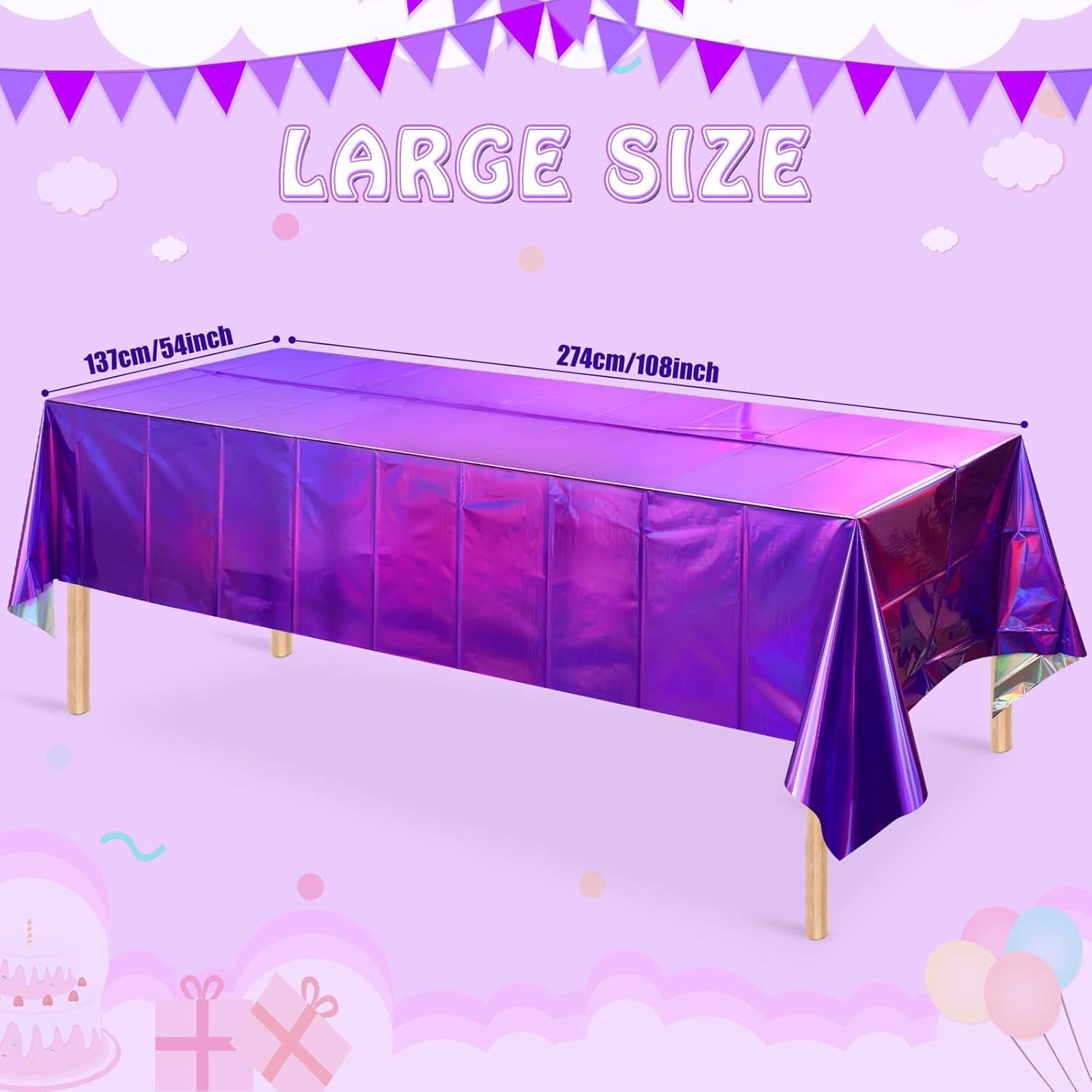 QIANJIA 4 Pack Iridescent Pink Plastic Tablecloths Shiny Disposable Laser Rectangle Table Covers,Holographic Foil Tablecloth Iridescent Party Decorations for Birthday Wedding Christmas, 54x108Inch