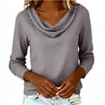 thumbnail image 3 of Rhuody Womens Summer Tops Solid Color Draped Neck Long Sleeve T Shirt T Shirt Relaxed Fit Tee Classic Clothing Grey S, 3 of 7