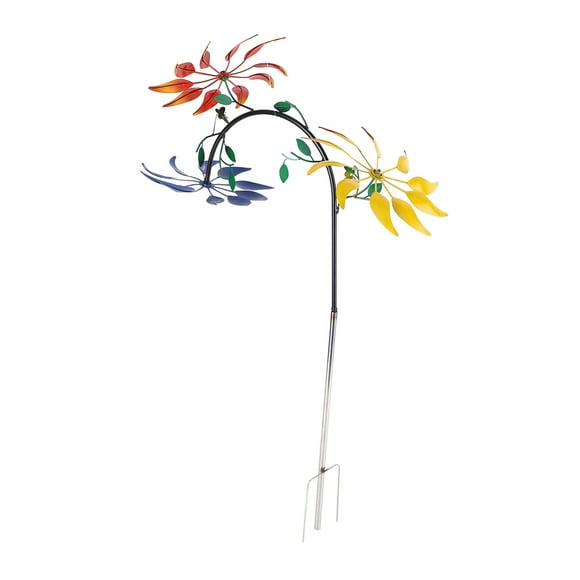 Molinillo de viento con flores, molino de viento con flores multicolores, molino de viento de metal para exteriores, construido para el futuro