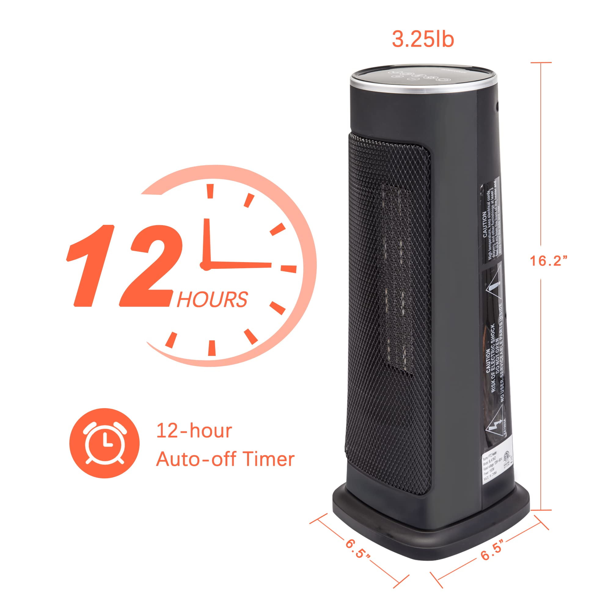 Space Heater, 1500W Flameless Portable Heater With 12 Hour Timer