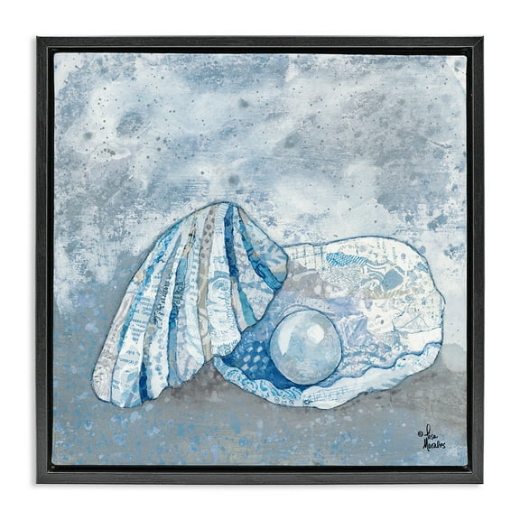 Stupell Industries Blue Abstract Clam Pearl Animals & Insects Painting Black Floater Framed Canvas Art Print Wall Art, 18 x 18
