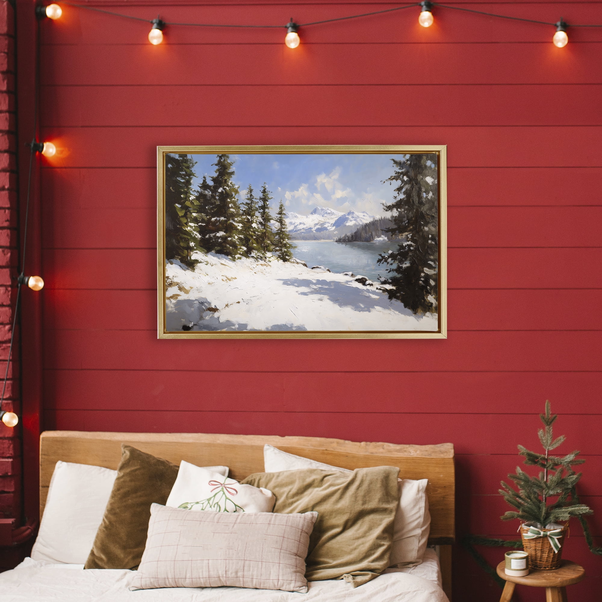 Way Up North Landscape Gold Framed Floater Canvas Wall Art, design by Petal Prints Design