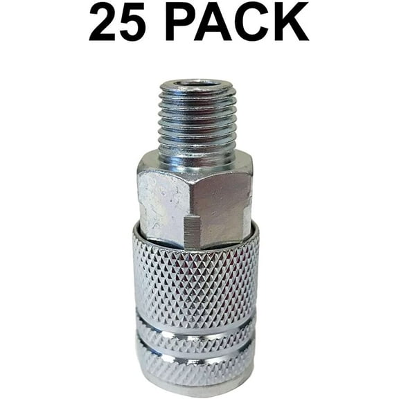 Steel Quick Connect 1/4" Male Thread to NPT Coupler to 1/4" Female NPT Plug (25 Pack)