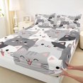 thumbnail image 3 of Manfei Cartoon Pet Fitted Sheet Full,Kawaii Cat Kitten Bed Set, Gray White, 3pcs, 1 Fitted Sheet and 2 Pillowcases, 3 of 6