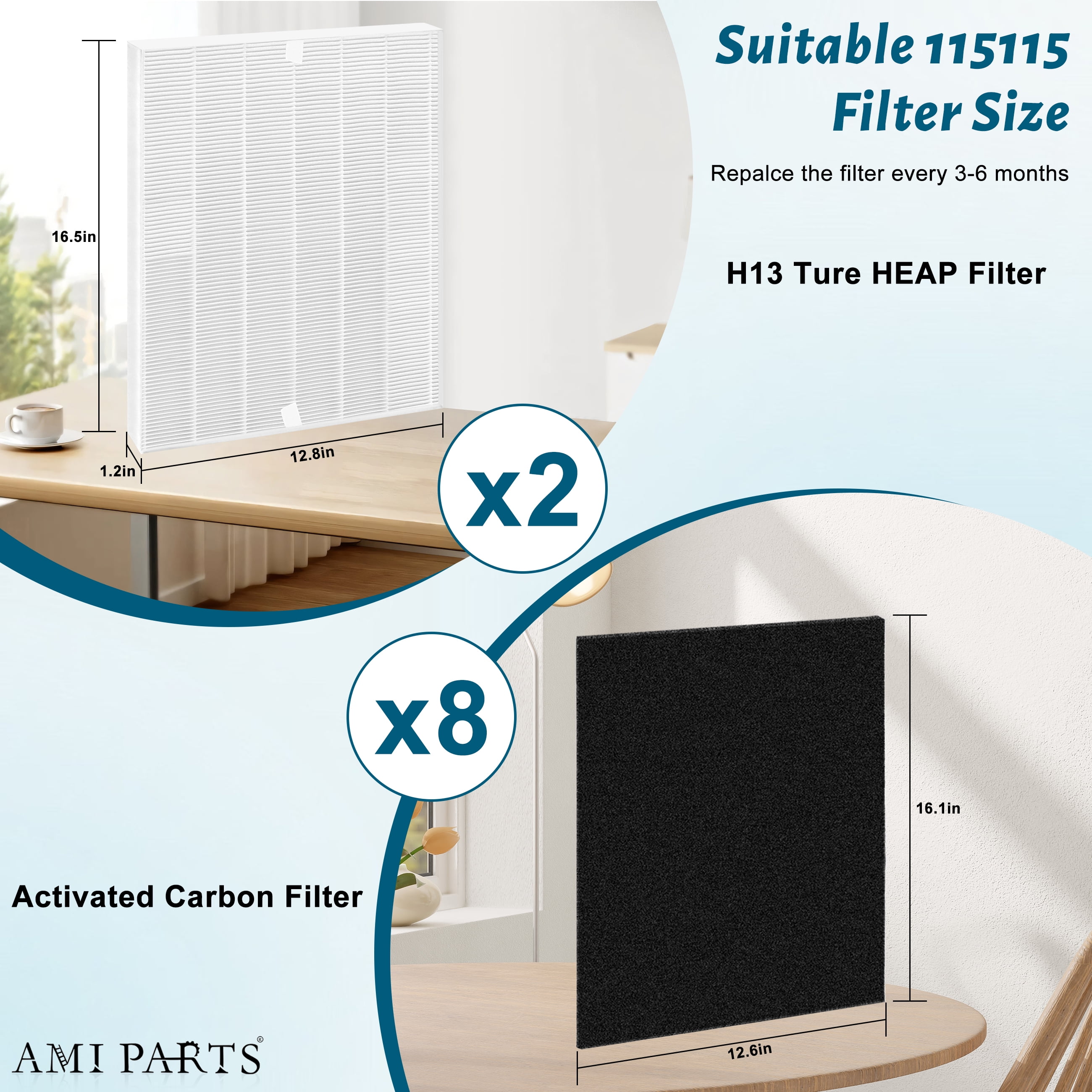 AMI PARTS 2 Pack 115115 Replacement Filter A True HEPA for Winix C535 Air Purifier 5300-2, 5300 6300 P300 WAC6300 Air Purifier
