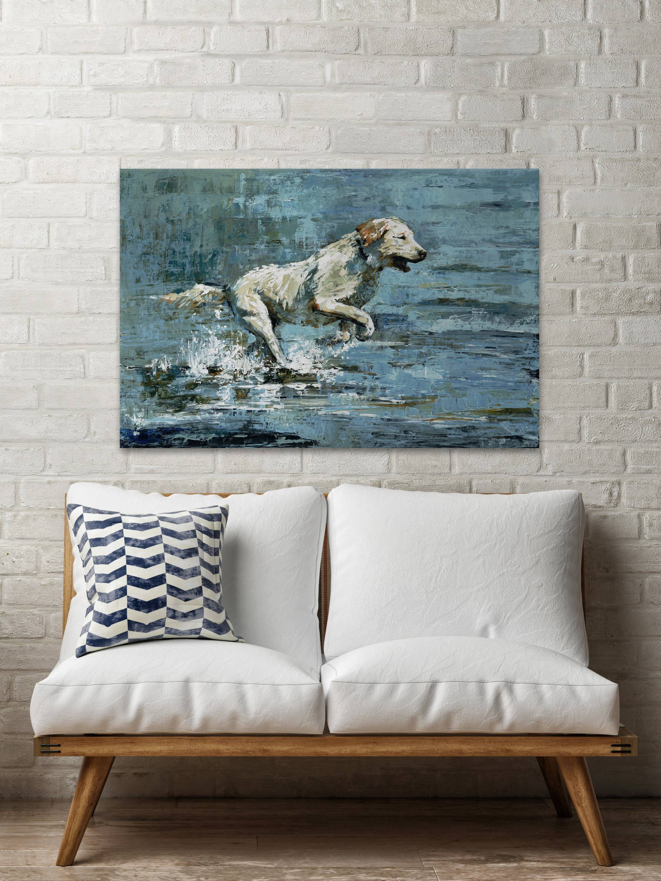 Marmont Hill Dog Splashing Canvas Wall Art