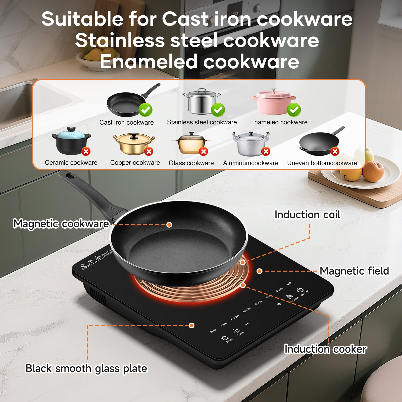 VoltCuisine Portable Induction Cooktop, 1200W Hot Plate Electric Stove Top Burner
