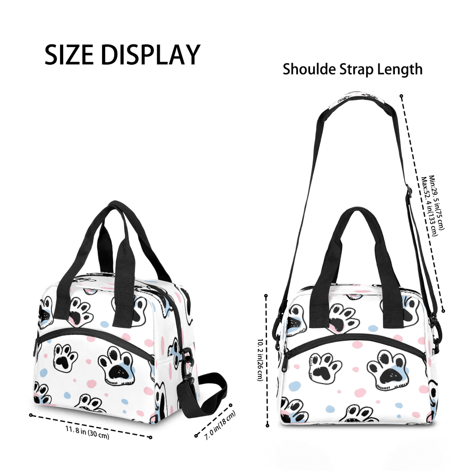 Herdesigns Dog Paw Print Insulated Lunch Bag for Women Men Adult, Reusable Insulated Cooler Lunch Box Lunch Tote Bag for Work Picnic Beach
