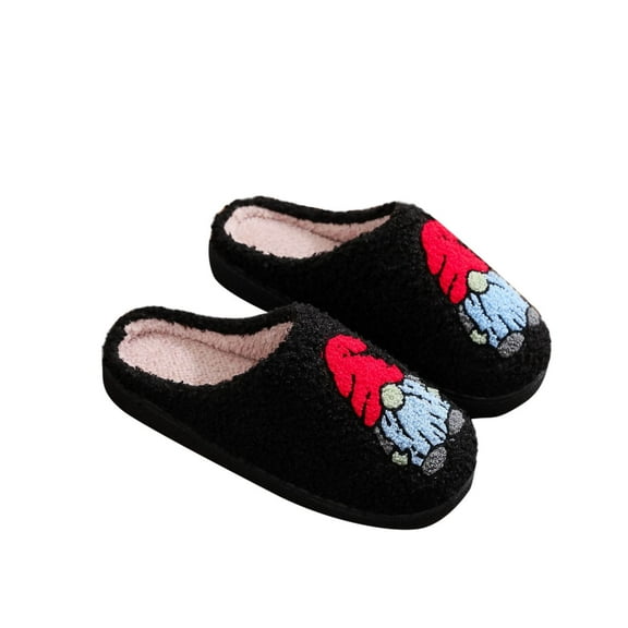 Xfvqtps Christmas Slippers Fuzzy Slippers for Women Gnomes Print Cute Fleece Lining Soft Thick Sole Memory Foam Slip on Non-Slip Comfortable Cozy Warm Winter House Slippers