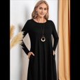 thumbnail image 4 of Vestido Informal Holgado de Cuello Redondo y Larga para Mujer, con Bolsillos Inclinados y Dobladillo Curvo. Negro XXL, 4 of 9