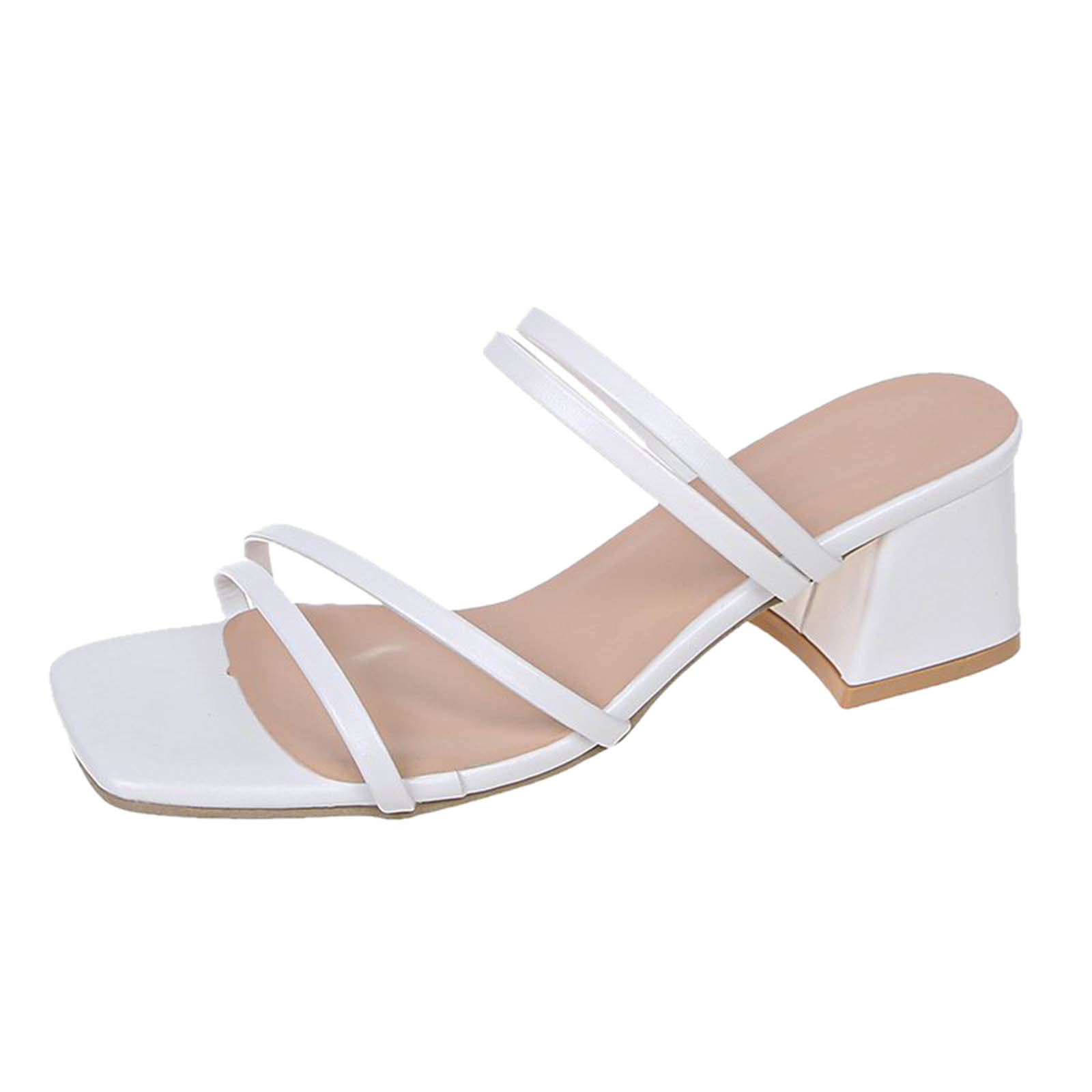 WOCLEILIY Women's Fashion Square Toe Thick Heel Roman Shoes Slim Strap  Sandals - Walmart.com