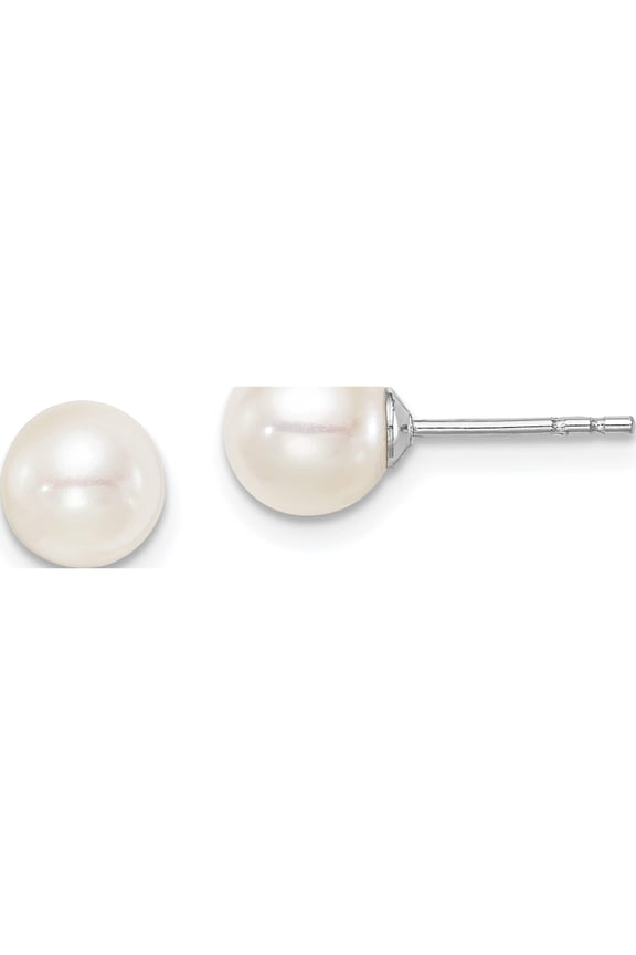Sterling Silver Madi K Rhod-P 6-7mm White Round Fwc Pearl Stud Earrings Made In Canada qe15363