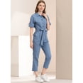 thumbnail image 2 of DARING DIVA Women's Button Up Tie Waist Jumpsuit with Pockets L Blue, 2 of 6