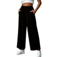 thumbnail image 2 of Women's Solid Color Loose Casual Long Pants With Pockets And Elastic Waist, 2 of 6