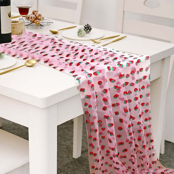 Camnix Table Runner Cheesecloth 70 Inch 5.8 FT Rustic Strawberry Cheese Cloth Table Runner for Wedding Baby Shower Bridal Shower Sheer Gauze Centerpiece Spring Summer Home Decorations