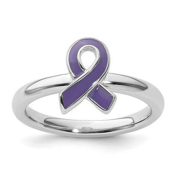 Sterling Silver Purple Enameled Awareness Ribbon Ring