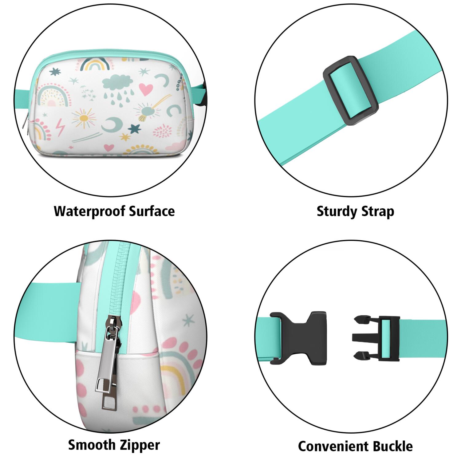 Belt Bag Fashion Adjustable Belt Bag for Travel Rainbow Cartoon HandsFree Running Belt for Jogging for Travel Daily Leisure
