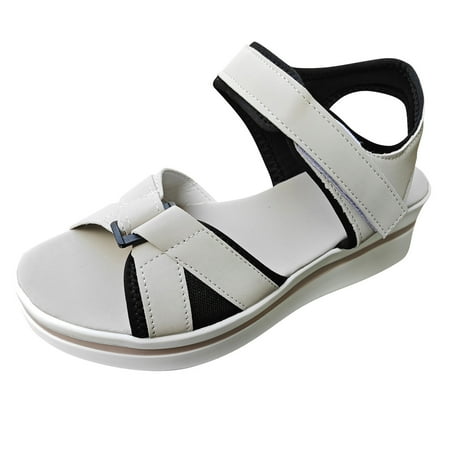 

Sandals Ladies Fashion Summer Color Blocking Open Toe Hook Loop Thick Wedge Heel Sandals Women s Sandals