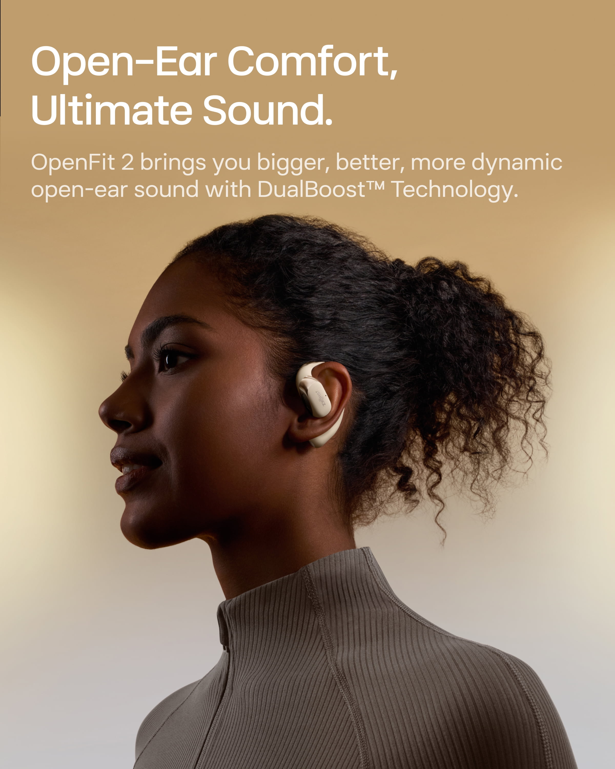 Shokz OpenFit 2 Open-Ear Headphones, Premium DualBoost™ Audio, Comfortable Earbuds with Soft Earhooks, 48H Playtime, IP55 Water-Resistant, USB-C Fast Charging, Beige