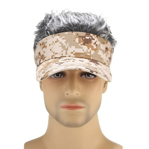 Sombrero de visera de camuflaje Macarena con cabello Gorra de béisbol de estilo fijo peluca con púas lograda para - Peluca café + gris