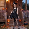 thumbnail image 6 of Witch Cosplay, Witch Costume, Witch Outfit, Witch Roleplay, Witch Cos, Women Halloween Witch Cosplay Costume High-Low Hem Ruffle Dress + Hat + Wristbands Dress Up Outfits, Black L, 6 of 7