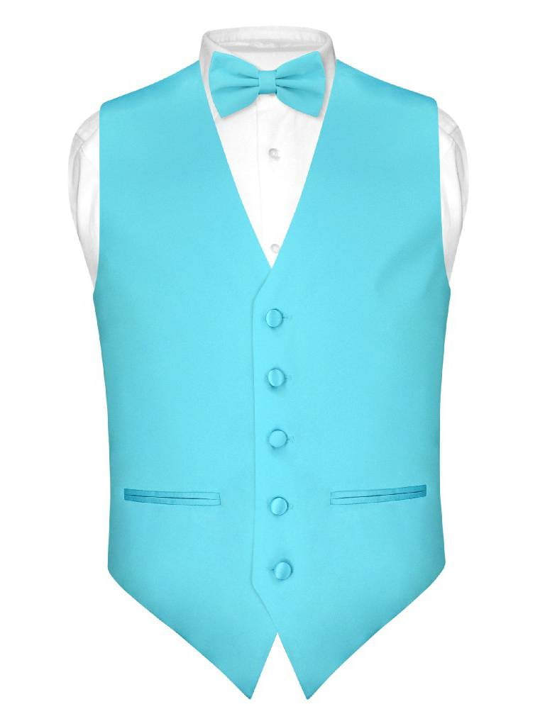 Men's Dress Vest BOWTie Hanky TURQUOISE AQUA BLUE Bow Tie Set for Suit or Tuxedo 