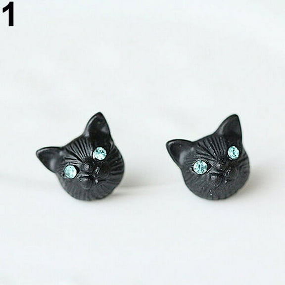 DaXi Women's Cat Head Design Ear Studs Earrings Piercing Jewelry Charm-Black