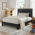 thumbnail image 3 of Allewie Twin Size Platform Bed Frame with Fabric Upholstered Headboard, No Box Spring Needed, Dark Grey, 3 of 8