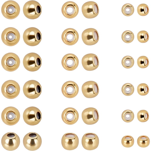 60 cuentas de tope de oro de 18 quilates, cuentas deslizantes de silicona, cuentas de goma de latón, cuentas redondas ajustables, cuentas espaciadoras de posicionamiento