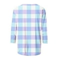 thumbnail image 3 of LYEAA 3/4 Length Sleeve Womens Tops Plus Size Crew Neck 3/4 Sleeve T-shirt Fashion Checkered Tees Loose Soft Comfortable Blouse Dressy Casual Breathable Trendy Clothing Purple XL, 3 of 4