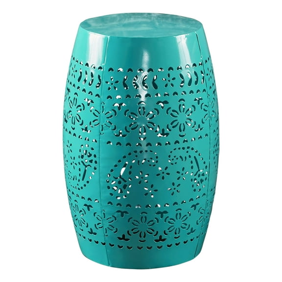 Apple Valley Indoor 12" Lace Cut Iron Side Table, Teal
