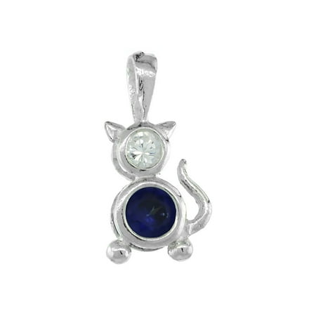 Rembrandt Cat Charm - Sterling Silver Birthstone Cat Brat Charm September Blue Sapphire Color Cubic Zirconia