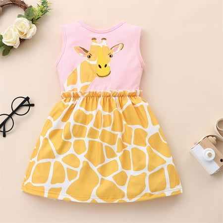 

Edvintorg 18Months-6Years Girl Party Dress Clearance Toddler Kids Baby Girls Fashion Cute Sleeveless Sweet Giraffe Print Ruffle Dress