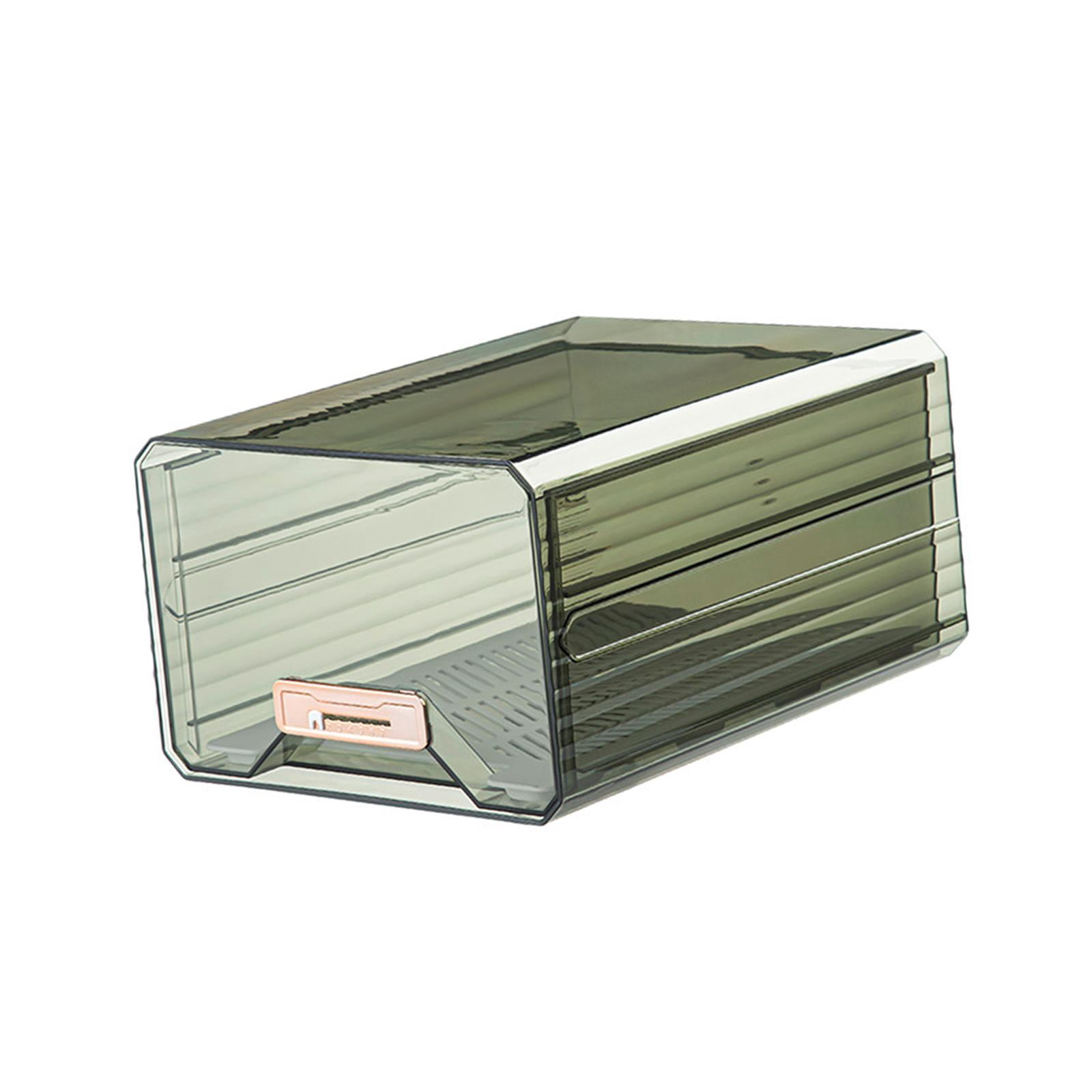 Fiocias Fridge Bin Clear with Drain Tray Fridge Organizer Box for Kitchen Countertop Green