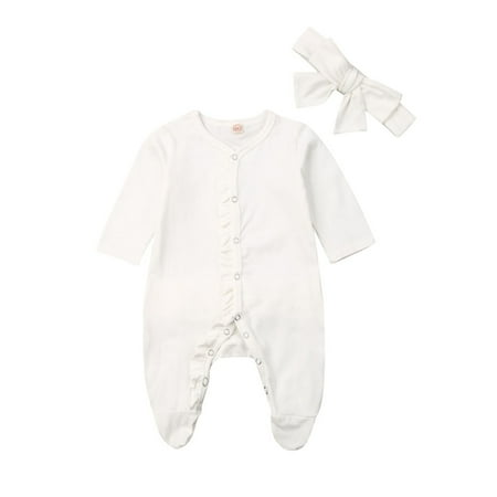 

jaweiw Newborn Baby Girl Footed Pajamas Ruffle Footie Sleeper Romper Jumpsuit Neutral Fall Winter Outfit Clothes 0-12M