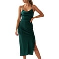 thumbnail image 1 of Dinheiro Vestido de satén sin mangas con tirantes finos para mujer, vestido de cóctel, playa, fiesta de noche, cuello vuelto, vestidos midi de leopardo con lunares, L, 1 of 7