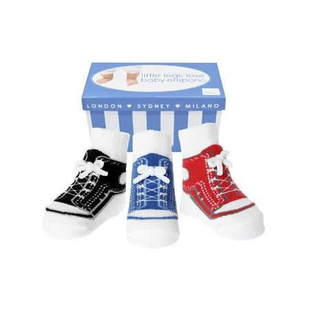 

Baby Emporio-Baby boy or girl socks that look like sneakers-3 pr-cotton-shoelaces-gift box-0-12 Months-SNEAKERS