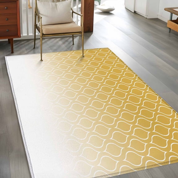 Abstract Texture 3x5 Rug for Bedroom Foot of Bed Small Living Room, Classic Yellow Gradient Line Washable Non Slip Rectangle Area Rug