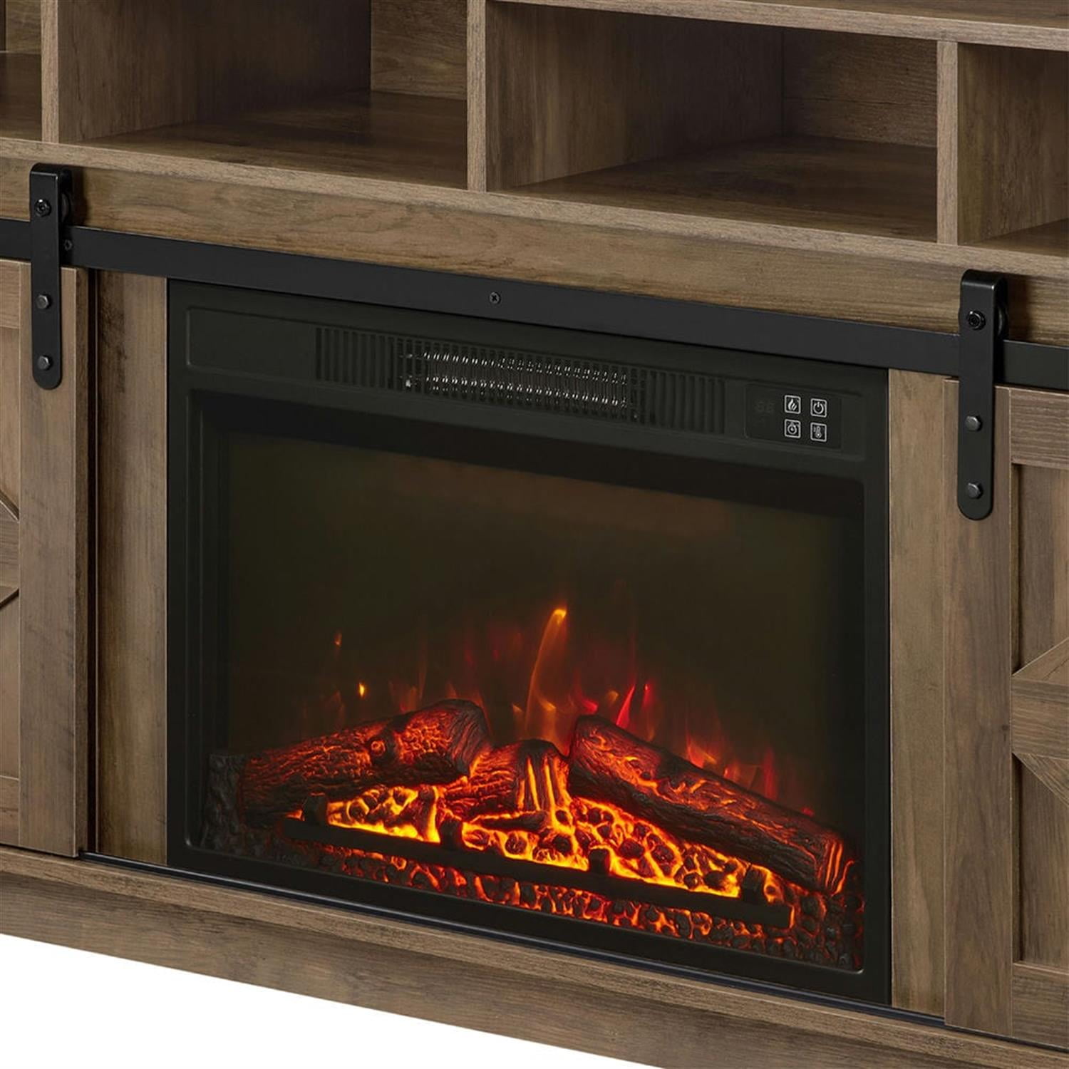 Demi Bonn Modern Farmhouse TV Media Stand for TV Up to 65'', Large Barn Inspired Home Entertainment Console with 23" Fireplace Insert, Open Shelves and Closed Cabinets, Brown